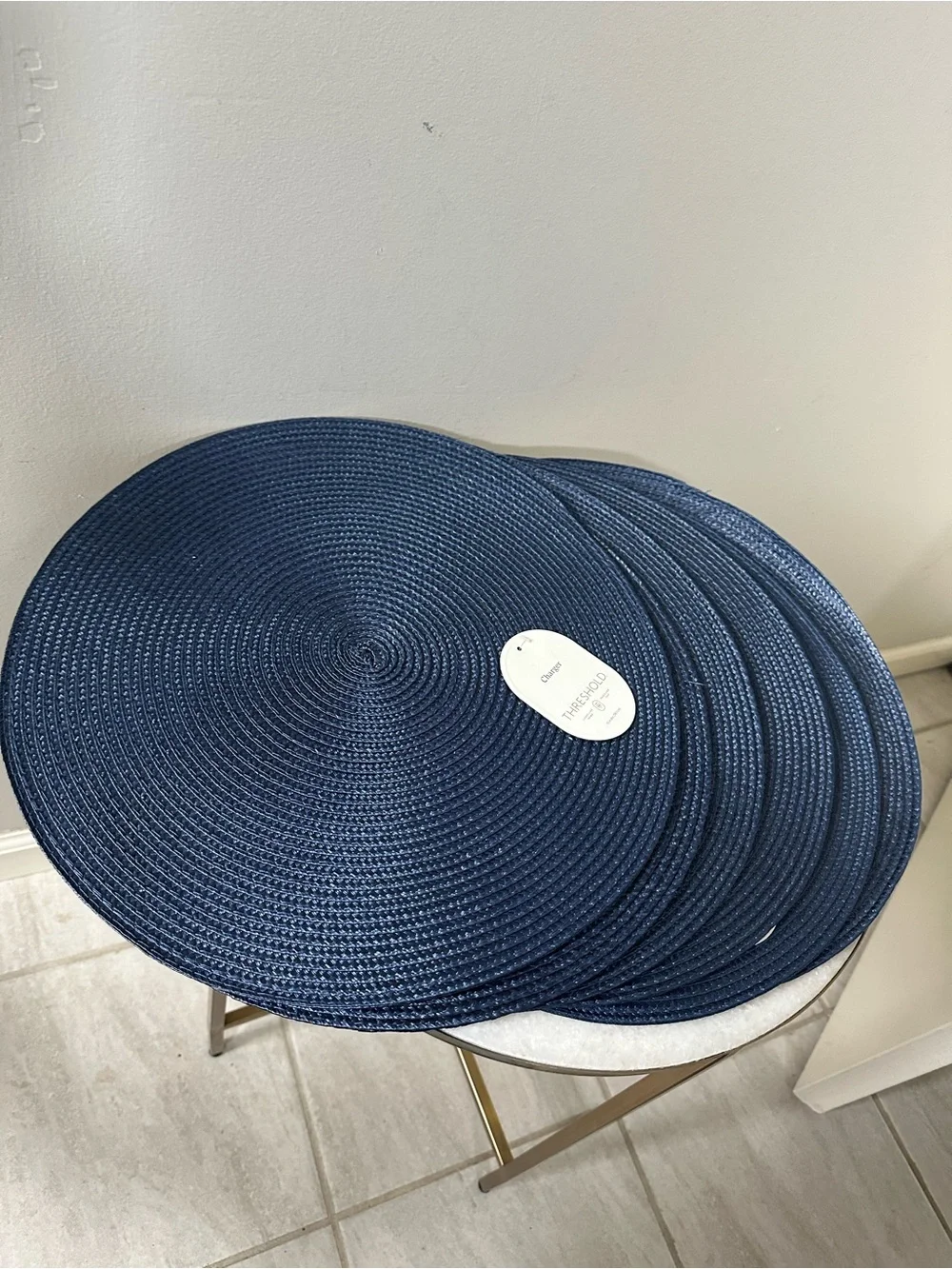 Set of 6 Threshold Round Woven Ratan Navy Braided Placemats 15” NWT Nautical